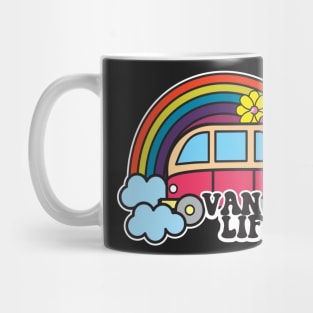 Van Life Cute Retro Cartoon Rainbow Happy Hippy Style Funny Mug